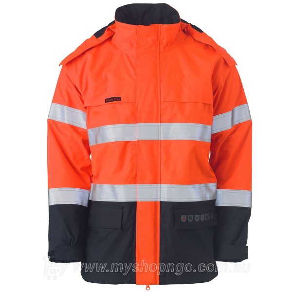 Taped Hi Vis FR Wet Weather Shell Jacket BJ8110T-TT02 (Orange/Navy) by Bisley Workwear
