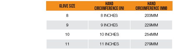 glove size measuring table