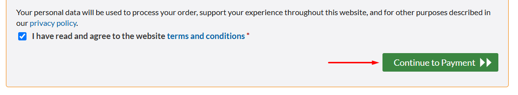 continue to payment button